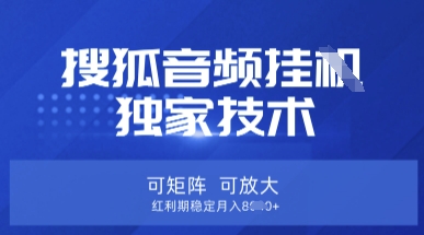 【搜狐音频挂G】独家技术，可矩阵可放大，红利期稳定月入8k【揭秘】-多多副业站