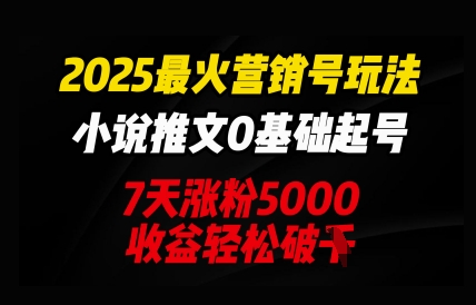 2025最火营销号玩法：小说推文0基础起号，7天涨粉5000，收益轻松破k-多多副业站